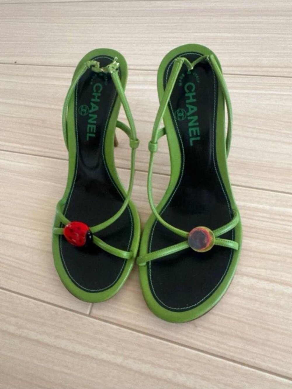 Chanel Ladybug Sandals Green Vintage